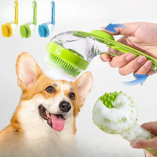 Pet Bathing Brush Long Handle Add‑Liquid Soft Silicone Massage for Dogs & Cats Bath Cleaning Pet Grooming Tool Pet Supplies